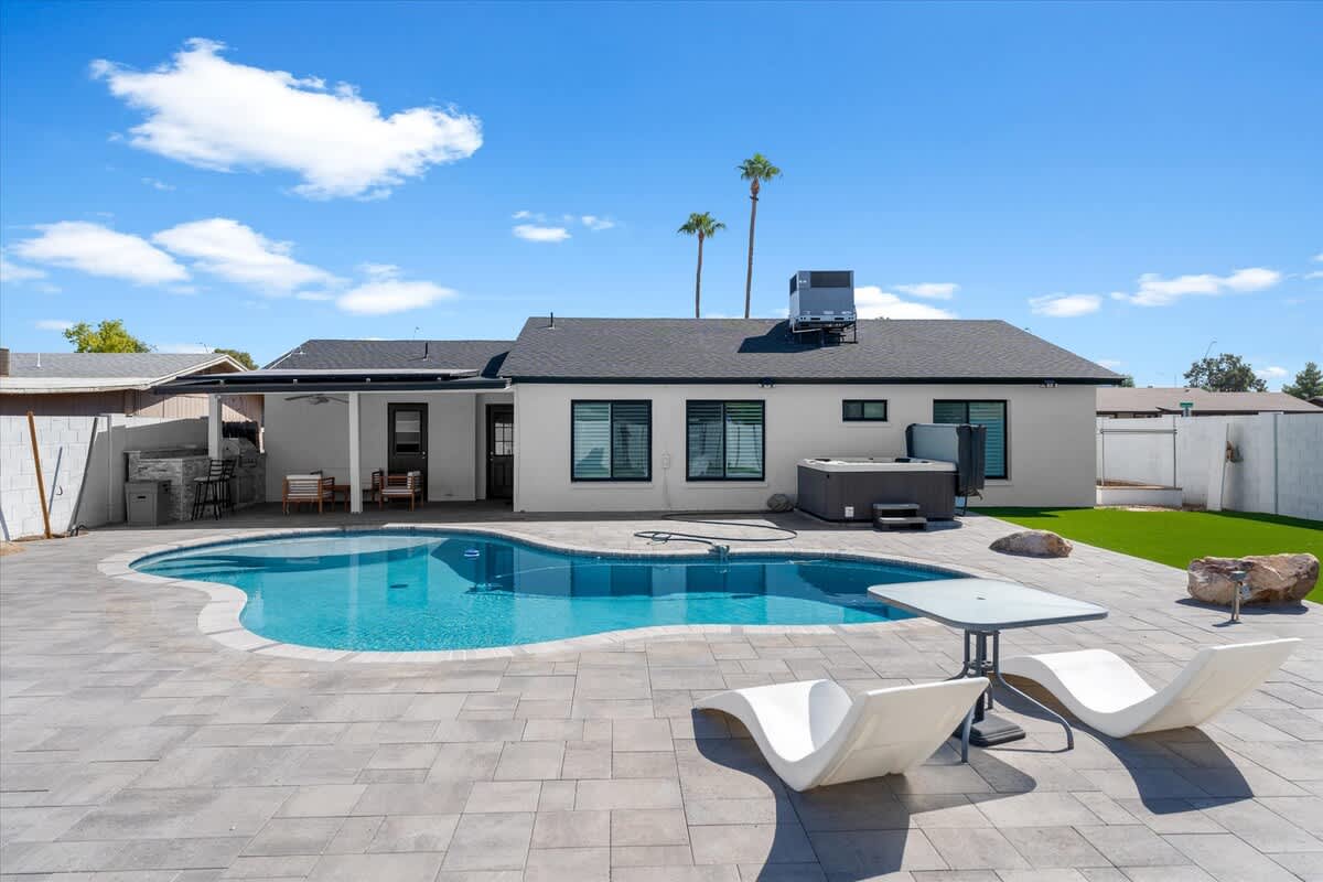 Pool area with seating